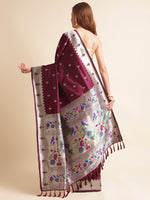 Load image into Gallery viewer, Pure Kanchipuram Pethani Silk With Unstiched Blouse By Shiv Enterprise (New Year-Wine-sd_atm)