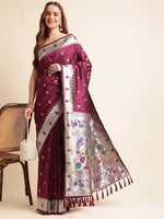 Load image into Gallery viewer, Pure Kanchipuram Pethani Silk With Unstiched Blouse By Shiv Enterprise (New Year-Wine-sd_atm)