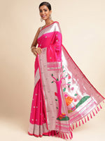 Load image into Gallery viewer, Pink Color Banarasi Paithani Saree With Trending Zari Weaving Work (Radha Krishna-Pink-sd_at)