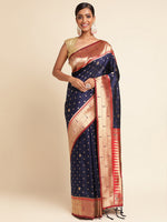 Load image into Gallery viewer, Blue Color Soft Silk Banarasi Lichi Saree (Umbrella_Paithani-Blue-sd_at)