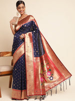 Load image into Gallery viewer, Blue Color Soft Silk Banarasi Lichi Saree (Umbrella_Paithani-Blue-sd_at)