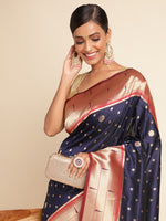 Load image into Gallery viewer, Blue Color Soft Silk Banarasi Lichi Saree (Umbrella_Paithani-Blue-sd_at)