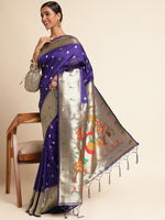 Load image into Gallery viewer, Blue Color Banarasi Lichi Soft Silk Weaving With Gold Jari Butti ( Raadhya-Blue-sd_at)