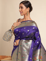 Load image into Gallery viewer, Blue Color Banarasi Lichi Soft Silk Weaving With Gold Jari Butti ( Raadhya-Blue-sd_at)