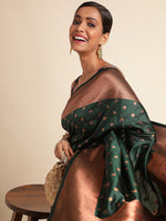 Load image into Gallery viewer, Green Color Banarasi Lichi Soft Silk Weaving With Gold Jari Butti (Star Paithani-Green-sd_at)