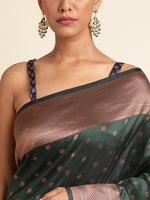 Load image into Gallery viewer, Green Color Banarasi Lichi Soft Silk Weaving With Gold Jari Butti (Star Paithani-Green-sd_at)