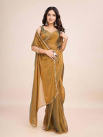 Load image into Gallery viewer, MAGNITE Women's Soft Fandy Cruch Chiffon Saree With Hand Work Lace Boarder & Comes With Unstitched Blouse Piece
