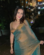 Load image into Gallery viewer, MAGNITE Women's Soft Fandy Cruch Chiffon Saree With Hand Work Lace Boarder & Comes With Unstitched Blouse Piece