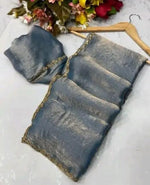 Load image into Gallery viewer, MAGNITE Women's Soft Fandy Cruch Chiffon Saree With Hand Work Lace Boarder & Comes With Unstitched Blouse Piece