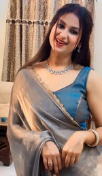 Load image into Gallery viewer, MAGNITE Women's Soft Fandy Cruch Chiffon Saree With Hand Work Lace Boarder & Comes With Unstitched Blouse Piece