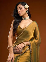 Load image into Gallery viewer, MAGNITE Women's Soft Fandy Cruch Chiffon Saree With Hand Work Lace Boarder & Comes With Unstitched Blouse Piece