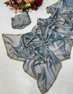 Load image into Gallery viewer, MAGNITE Women's Soft Fandy Cruch Chiffon Saree With Hand Work Lace Boarder & Comes With Unstitched Blouse Piece