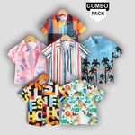 Load image into Gallery viewer, Stylish Multicolors Sky Naryeli Colourful Graphic Designer Button Front ((Combo pack For 6)) Shirt For Boy