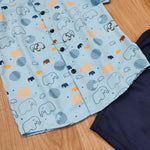 Load image into Gallery viewer, Adorable Elephant Print Shirt and Navy Shorts Set for Boy by MAGNITE(BB_25278)