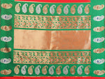 Load image into Gallery viewer, Pure Soft Banarasi Silk Saree Beautiful Zari Weaving in Gold & Silver Contrast Teal Border & Rich Pallu Includes Contrast Butti Blouse Perfect for Weddings & Festive Wear Premium Quality