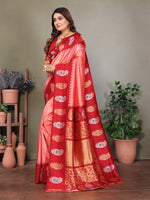 Load image into Gallery viewer, Pure Soft Banarasi Silk Saree Beautiful Zari Weaving in Gold & Silver Contrast Teal Border & Rich Pallu Includes Contrast Butti Blouse Perfect for Weddings & Festive Wear Premium Quality