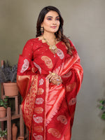 Load image into Gallery viewer, Pure Soft Banarasi Silk Saree Beautiful Zari Weaving in Gold & Silver Contrast Teal Border & Rich Pallu Includes Contrast Butti Blouse Perfect for Weddings & Festive Wear Premium Quality