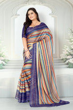 Load image into Gallery viewer, Color Symphony Multicolor Striped Saree – Silver Zari Georgette | With Blouse Piece