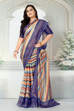 Load image into Gallery viewer, Color Symphony Multicolor Striped Saree – Silver Zari Georgette | With Blouse Piece