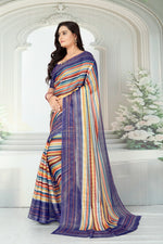 Load image into Gallery viewer, Color Symphony Multicolor Striped Saree – Silver Zari Georgette | With Blouse Piece