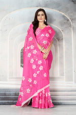 Load image into Gallery viewer, Elegant Pink Floral Printed Saree with Unstiched Blouse Piece