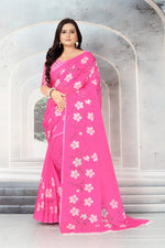 Load image into Gallery viewer, Elegant Pink Floral Printed Saree with Unstiched Blouse Piece