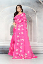 Load image into Gallery viewer, Elegant Pink Floral Printed Saree with Unstiched Blouse Piece