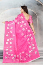 Load image into Gallery viewer, Elegant Pink Floral Printed Saree with Unstiched Blouse Piece