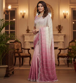 Load image into Gallery viewer, Premium Handwork Ombre Designer Saree – Soft Pink & Pearl White | Party Wear & Wedding Wear Saree by Magnite