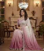 Load image into Gallery viewer, Premium Handwork Ombre Designer Saree – Soft Pink & Pearl White | Party Wear & Wedding Wear Saree by Magnite