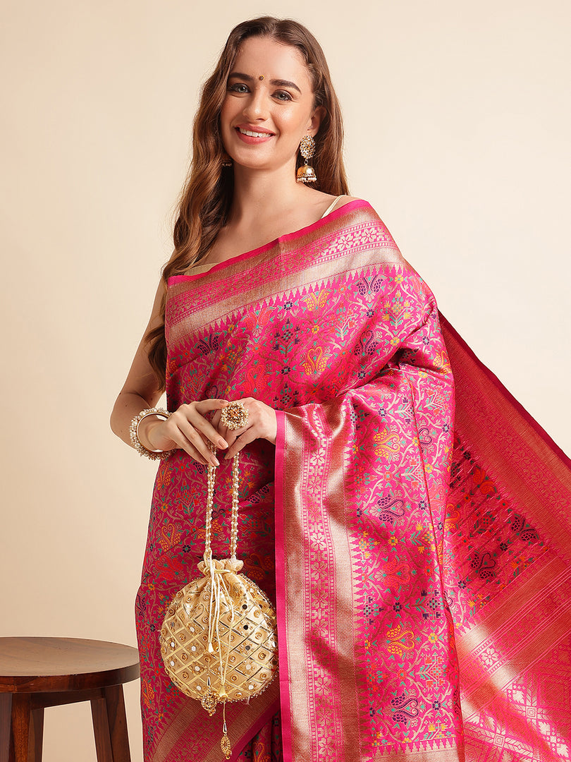 Pink Color Soft Patola Silk Saree With Zari Weaving Work (Jackson-Pink-sd_atm)