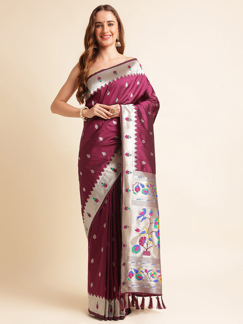 Pure Kanchipuram Pethani Silk With Unstiched Blouse By Shiv Enterprise (New Year-Wine-sd_atm)