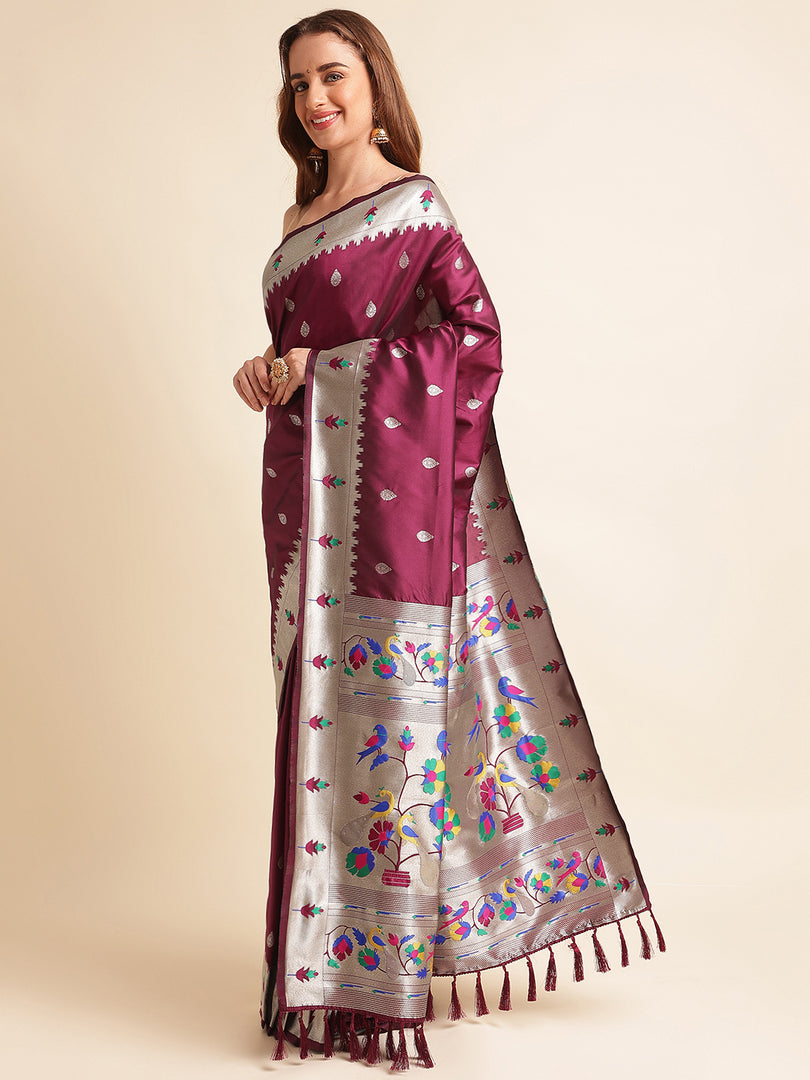 Pure Kanchipuram Pethani Silk With Unstiched Blouse By Shiv Enterprise (New Year-Wine-sd_atm)