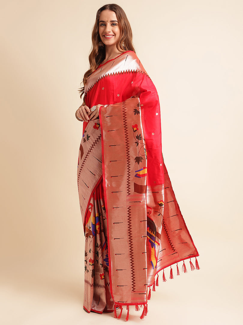 Red Color Kanchipuram Paithani Saree With Trending Zari Weaving Work (Royal Casino-Red-sd_at)