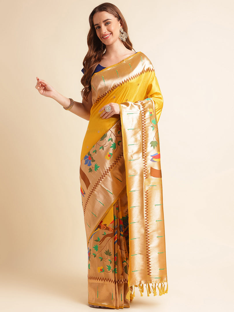 Yellow Color Kanchipuram Paithani Saree With Trending Zari Weaving Work (Royal Casino-Yellow-sd_at)