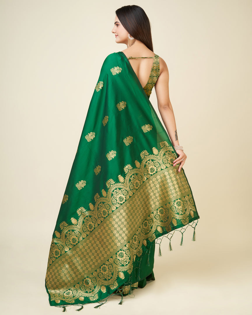 Green Color Banarasi Lichi Soft Silk Weaving With Gold Jari Butti  (Docomo-Green-sd_at)