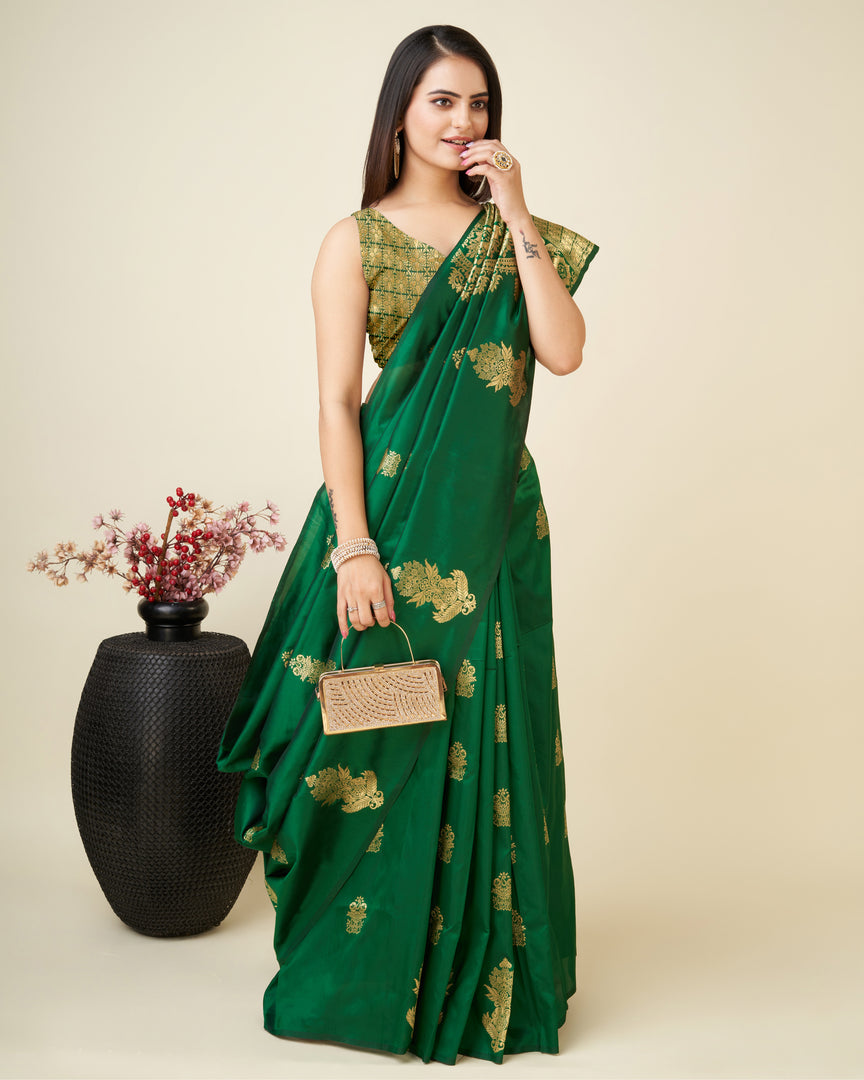 Green Color Banarasi Lichi Soft Silk Weaving With Gold Jari Butti  (Docomo-Green-sd_at)