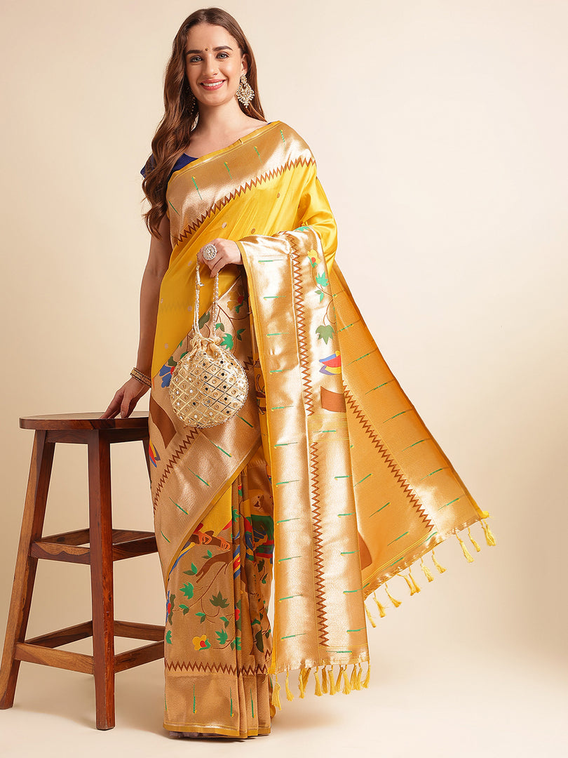 Yellow Color Kanchipuram Paithani Saree With Trending Zari Weaving Work (Royal Casino-Yellow-sd_at)