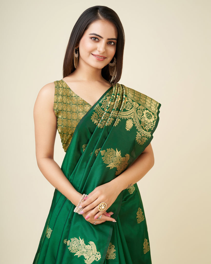 Green Color Banarasi Lichi Soft Silk Weaving With Gold Jari Butti  (Docomo-Green-sd_at)