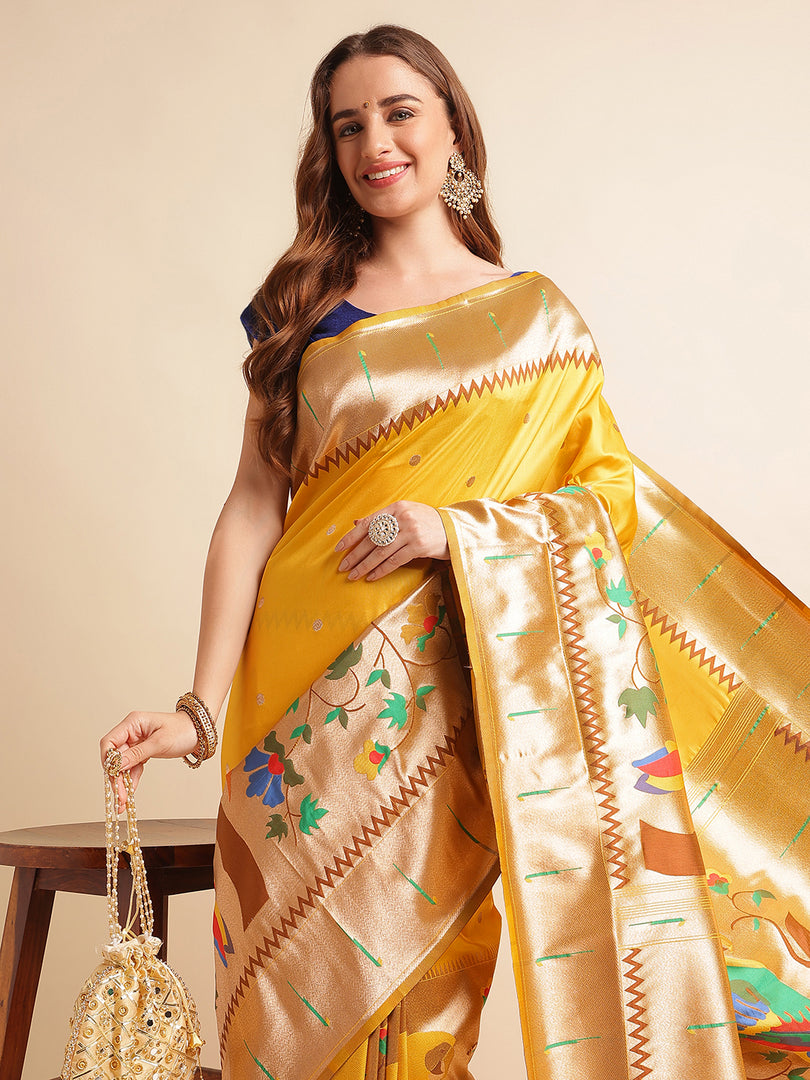 Yellow Color Kanchipuram Paithani Saree With Trending Zari Weaving Work (Royal Casino-Yellow-sd_at)