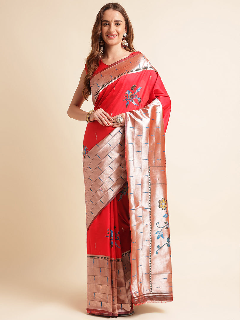 Gajri Color Kanchipuram Paithani Saree With Trending Zari Weaving Work (Six Lane-Gajri-sd_at)