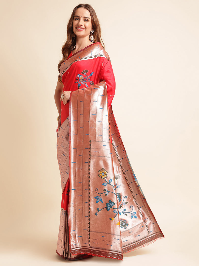 Gajri Color Kanchipuram Paithani Saree With Trending Zari Weaving Work (Six Lane-Gajri-sd_at)