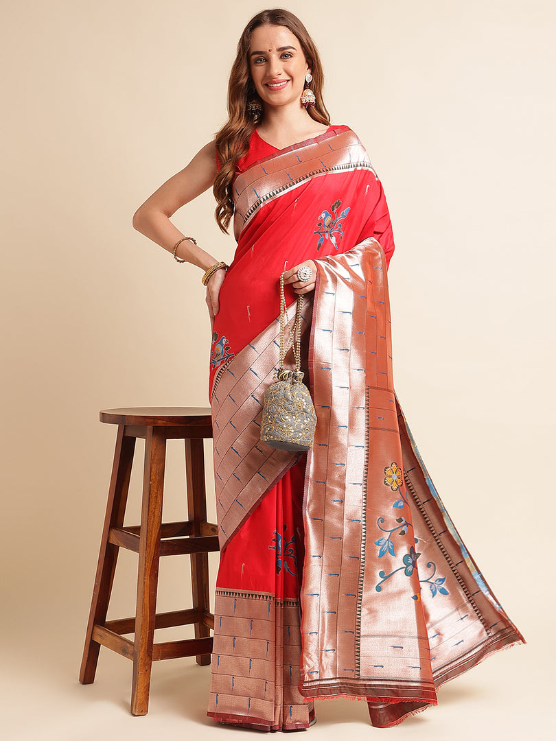 Gajri Color Kanchipuram Paithani Saree With Trending Zari Weaving Work (Six Lane-Gajri-sd_at)