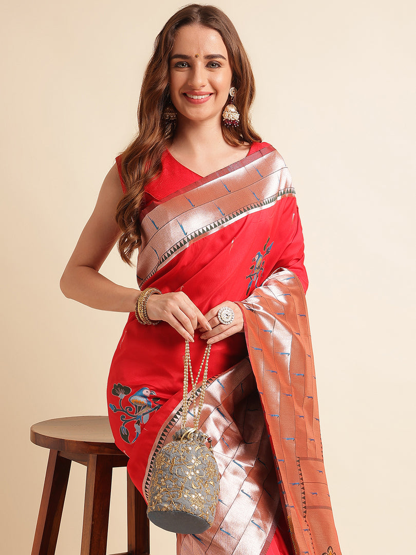 Gajri Color Kanchipuram Paithani Saree With Trending Zari Weaving Work (Six Lane-Gajri-sd_at)