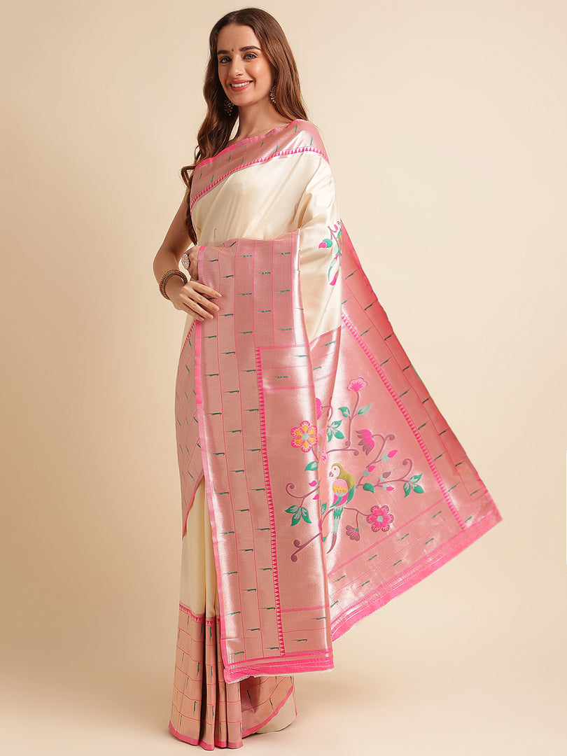 White Color Kanchipuram Paithani Saree With Trending Zari Weaving Work (Six Lane-White-sd_at)