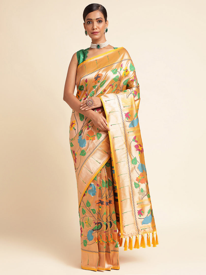 Yellow Color Kanchipuram Paithani Saree With Trending Zari Weaving Work (Pamela-Yellow-sd_at)