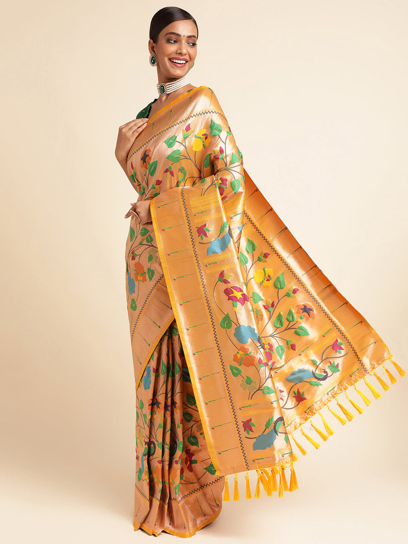 Yellow Color Kanchipuram Paithani Saree With Trending Zari Weaving Work (Pamela-Yellow-sd_at)