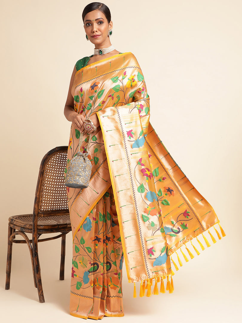 Yellow Color Kanchipuram Paithani Saree With Trending Zari Weaving Work (Pamela-Yellow-sd_at)