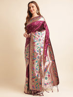 Load image into Gallery viewer, Purple Color Silk Cotton Paithani Saree With Zari Weaving Work (Balika-purple-sd)
