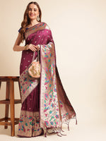 Load image into Gallery viewer, Purple Color Silk Cotton Paithani Saree With Zari Weaving Work (Balika-purple-sd)
